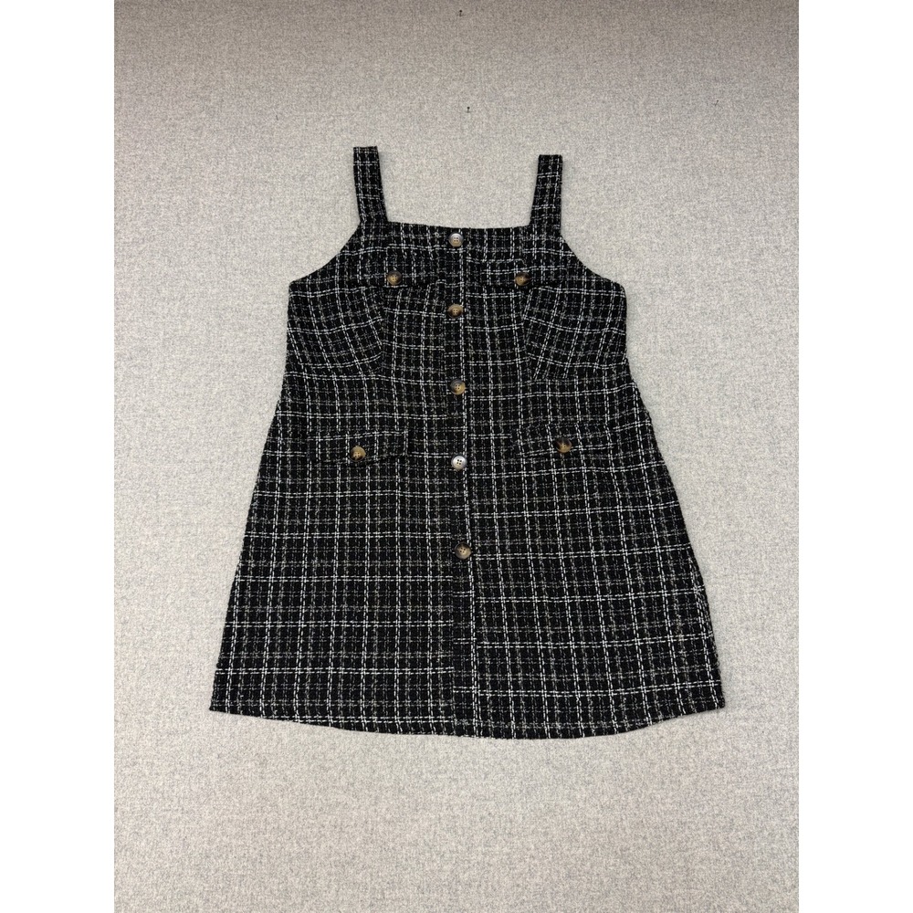 SHEIN Curve Pinafore Dress 2XL Black White Tweed Plaid Button Front Jumper